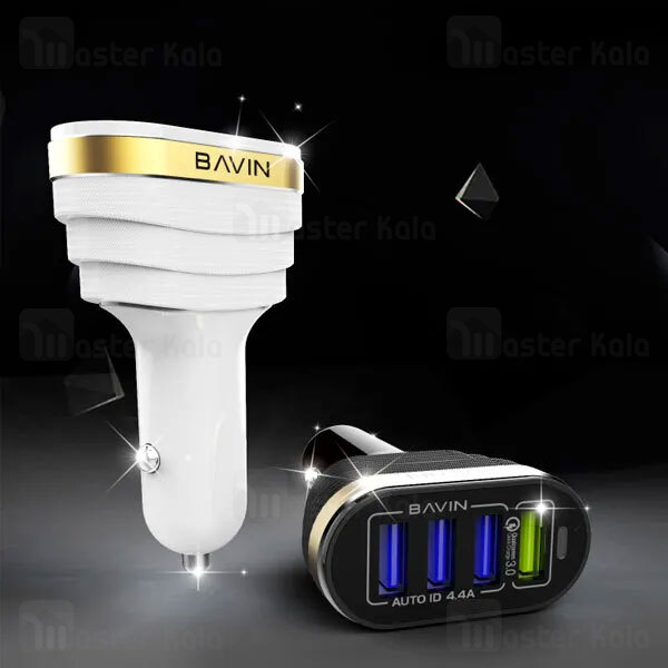 شارژر فندکی باوین Bavin PC587 4U QC3.0 Auto-Id USB Car Charger توان 20 وات همراه با کابل